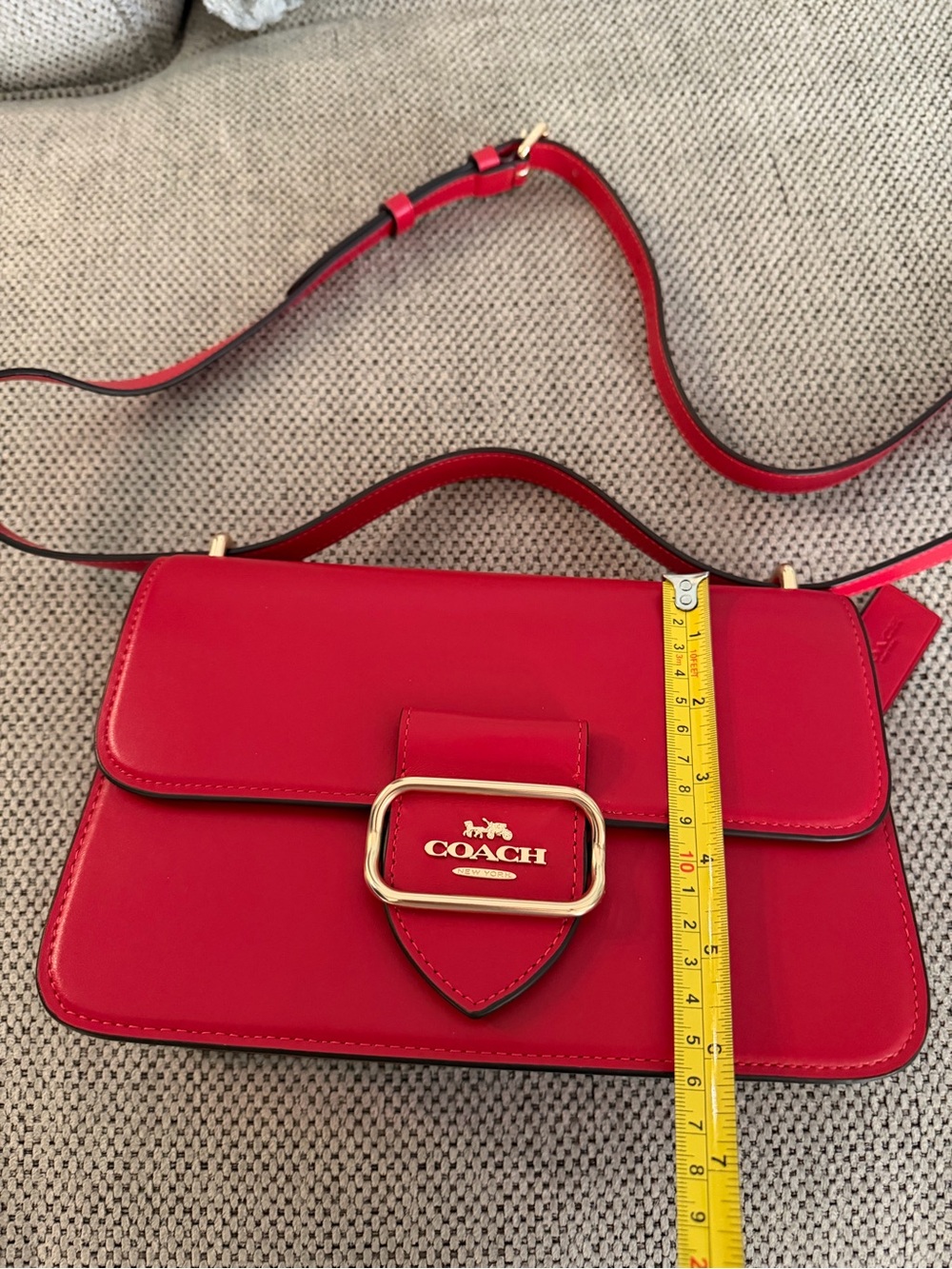 Coach Red Leather Crossbody Shoulder Bag with Gold-Tone Buckle - Picture 12 of 15